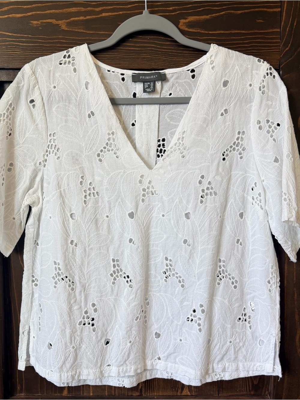 Primark White Eyelet V-Neck Blouse